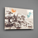 Poplar Palace Illustration Glass Wall Art.