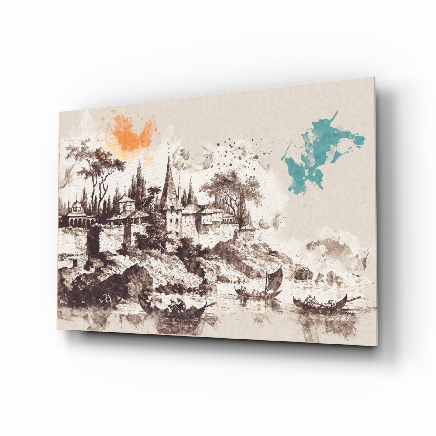 Poplar Palace Illustration Glass Wall Art.
