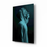 Blue Lion Head Glass Wall Art.