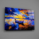 Dark Blue Sunset Glass Wall Art.