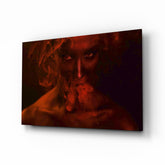 Red Smoke and Woman Glass Wall Art.