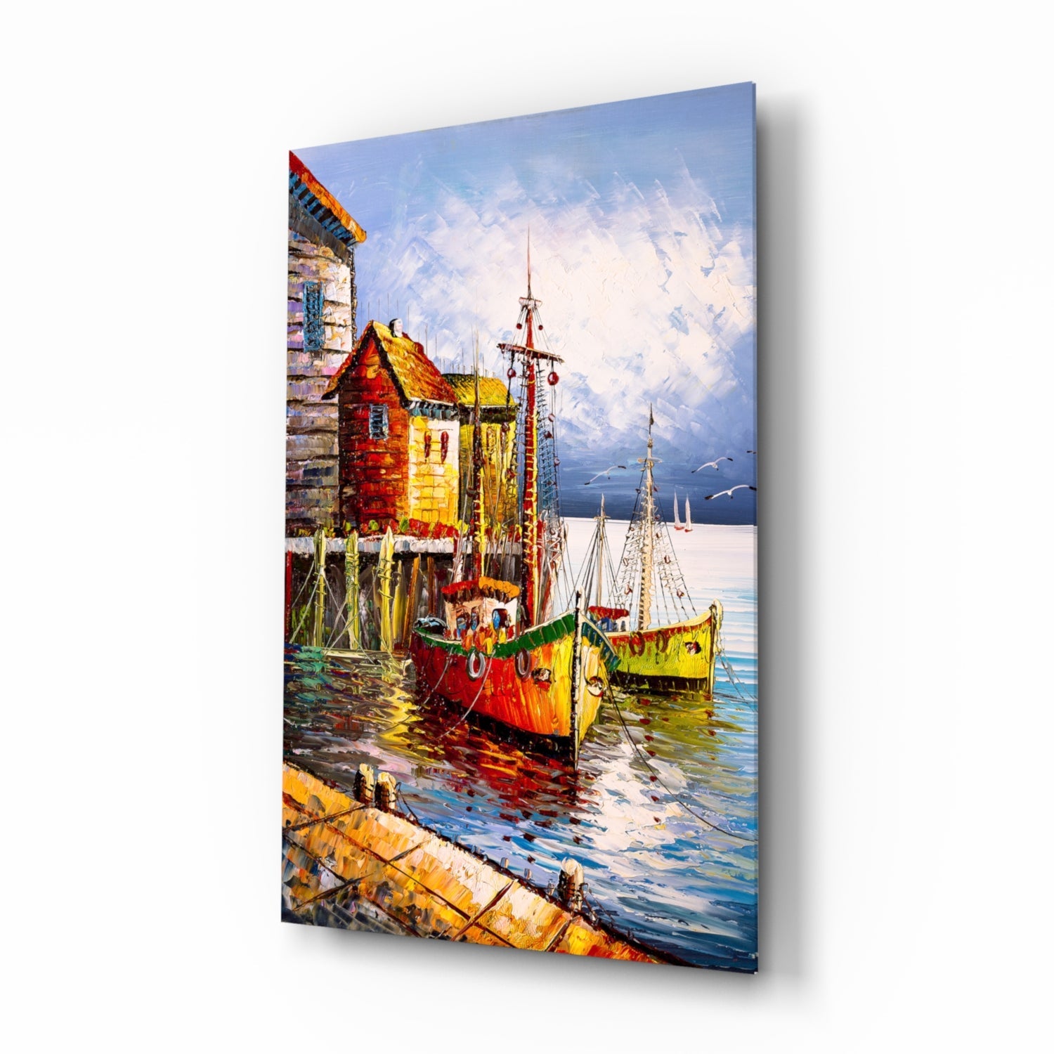 Boats on the Shore Glass Wall Art.