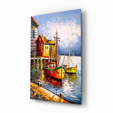 Boats on the Shore Glass Wall Art.