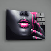 Pink Painted Woman Glass Wall Art.