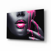 Pink Painted Woman Glass Wall Art.
