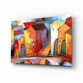 Colorful Houses Glass Wall Art.