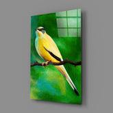Yellow Vine Bird Glass Wall Art.