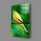Yellow Vine Bird Glass Wall Art.