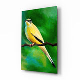 Yellow Vine Bird Glass Wall Art.