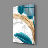 Turquoise Leaves Glass Wall Art.