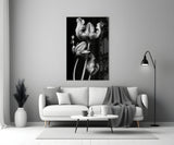Black and White Flowers Glass Wall Art.
