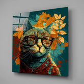 Intellectual Cat Glass Wall Art || Designers Collection