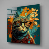Intellectual Cat Glass Wall Art || Designers Collection