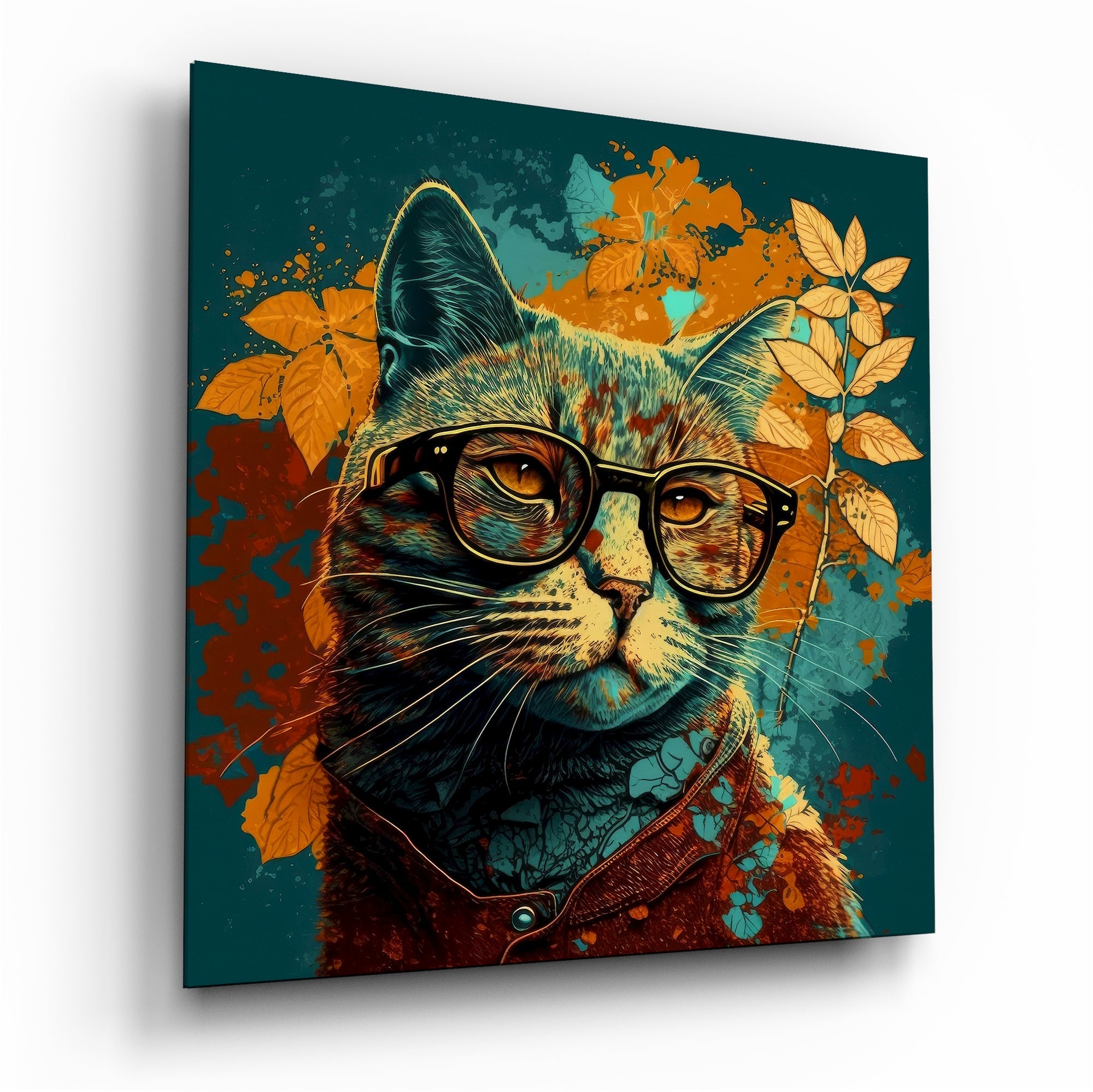 Intellectual Cat Glass Wall Art || Designers Collection