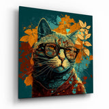 Intellectual Cat Glass Wall Art || Designers Collection