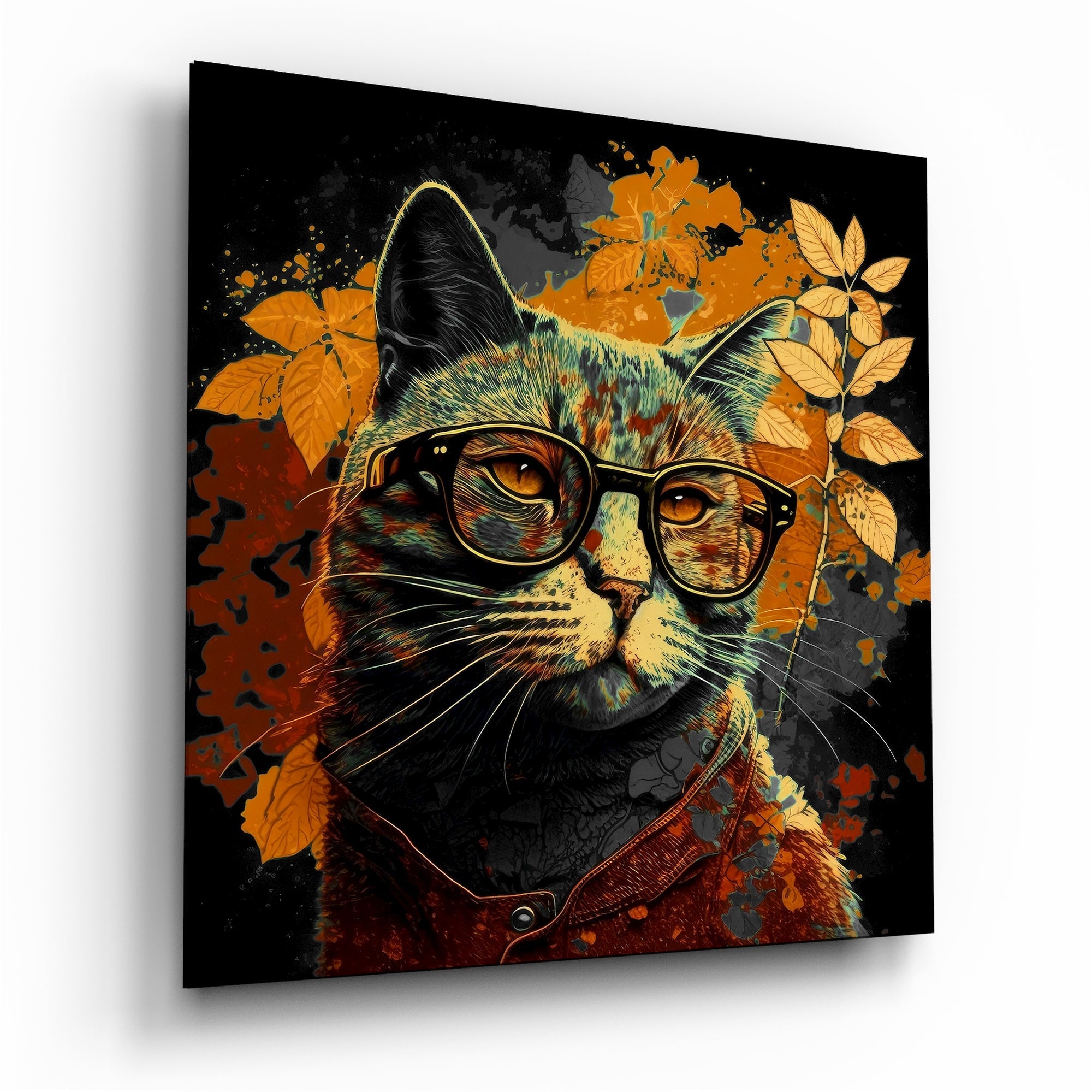 Intellectual Cat Glass Wall Art || Designers Collection