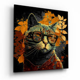 Intellectual Cat Glass Wall Art || Designers Collection