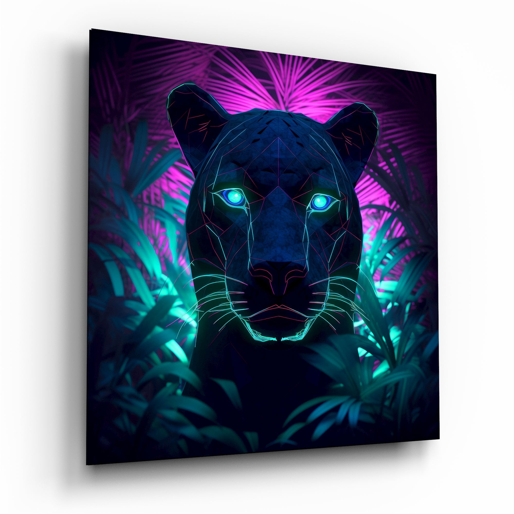 Neon Panther Glass Wall Art || Designers Collection