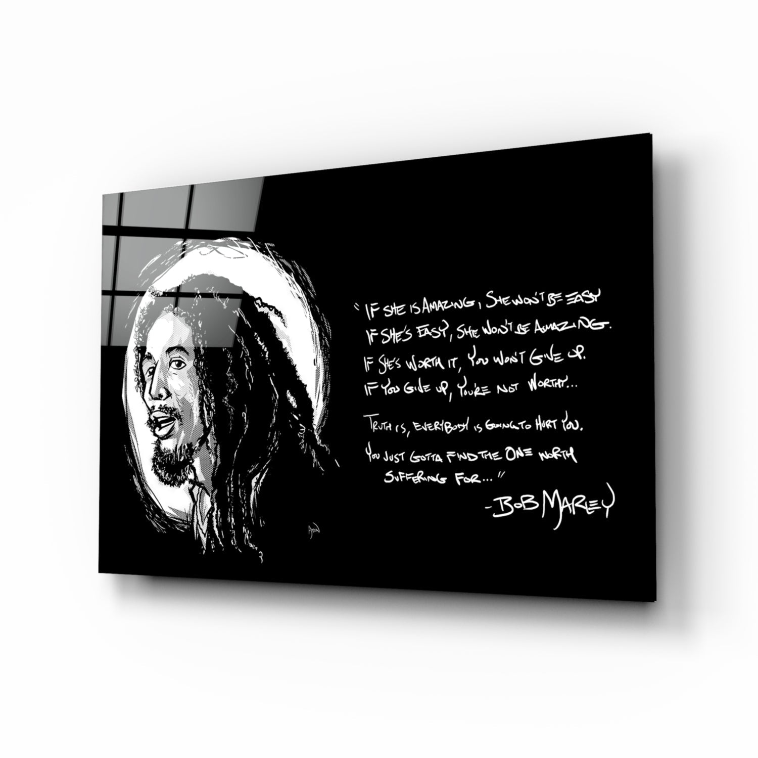Words of Bob Marley Glass Wall Art.