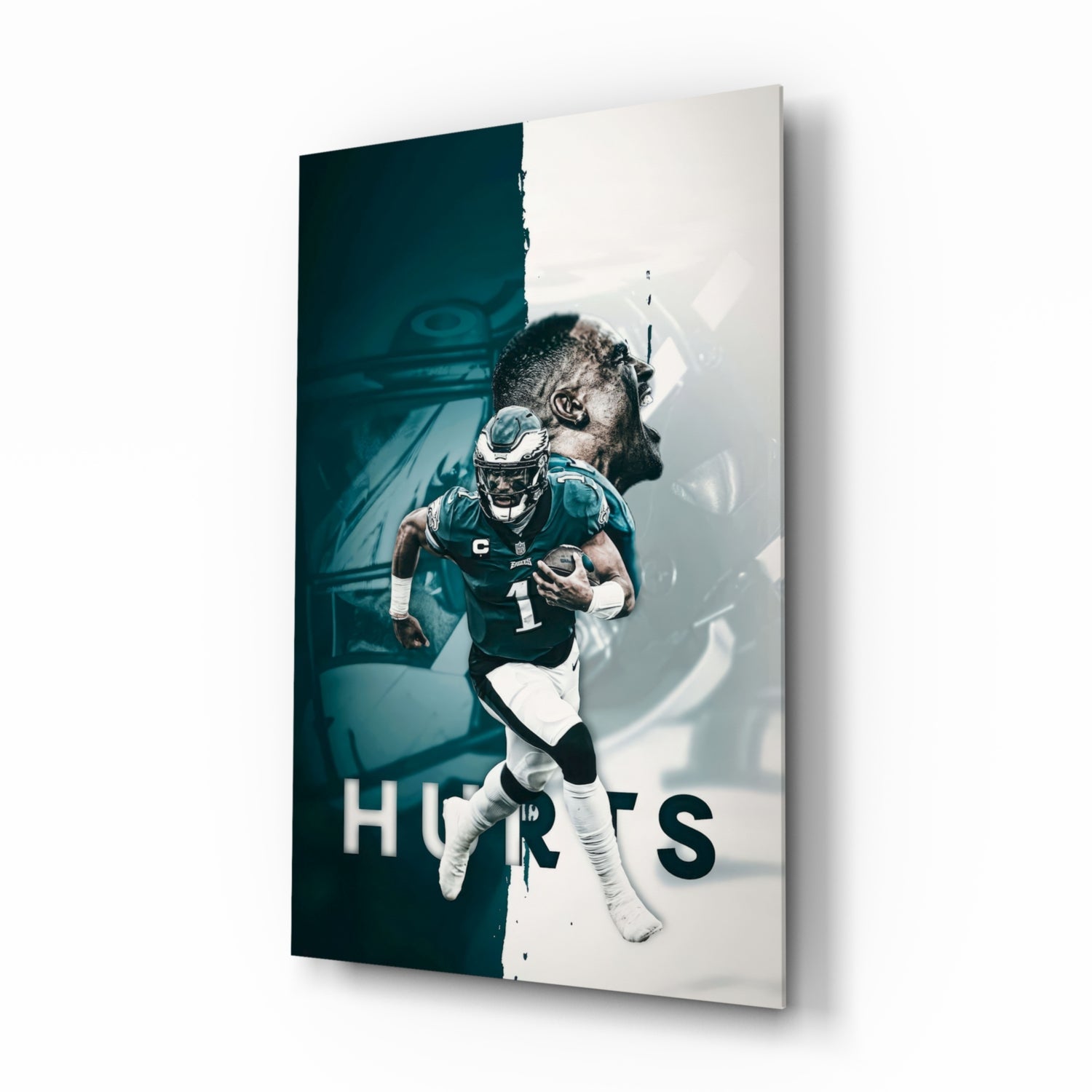 Jalen Hurts Glass Wall Art.