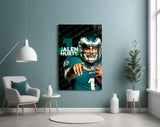 Jalen Hurts Glass Wall Art.