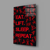 Eat, Lift, Sleep Glass Wall Art.