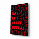 Eat, Lift, Sleep Glass Wall Art.