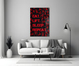 Eat, Lift, Sleep Glass Wall Art.