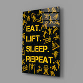 Eat, Lift, Sleep Glass Wall Art.