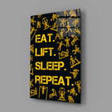 Eat, Lift, Sleep Glass Wall Art.