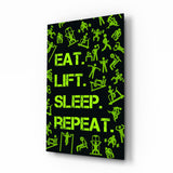 Eat, Lift, Sleep Glass Wall Art.