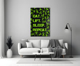 Eat, Lift, Sleep Glass Wall Art.