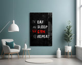 Eat, Sleep, Gym Glass Wall Art.