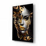 Golden Face Glass Wall Art.