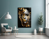 Golden Face Glass Wall Art.