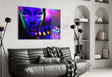 Neon Woman Glass Wall Art.