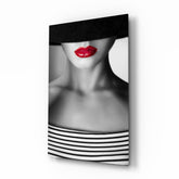 Red Lips Portrait Glass Wall Art.