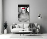 Red Lips Portrait Glass Wall Art.