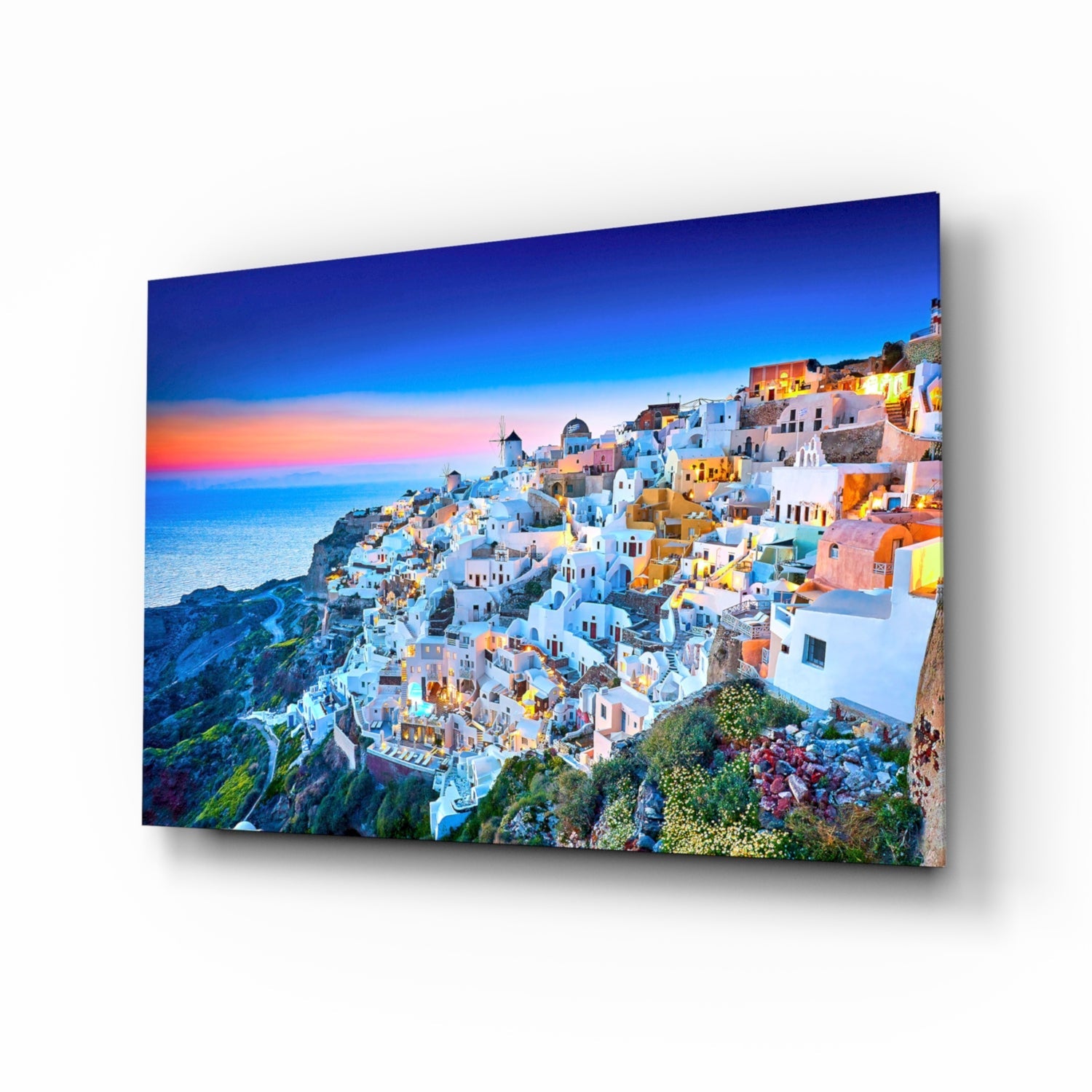 Santorini Glass Wall Art.