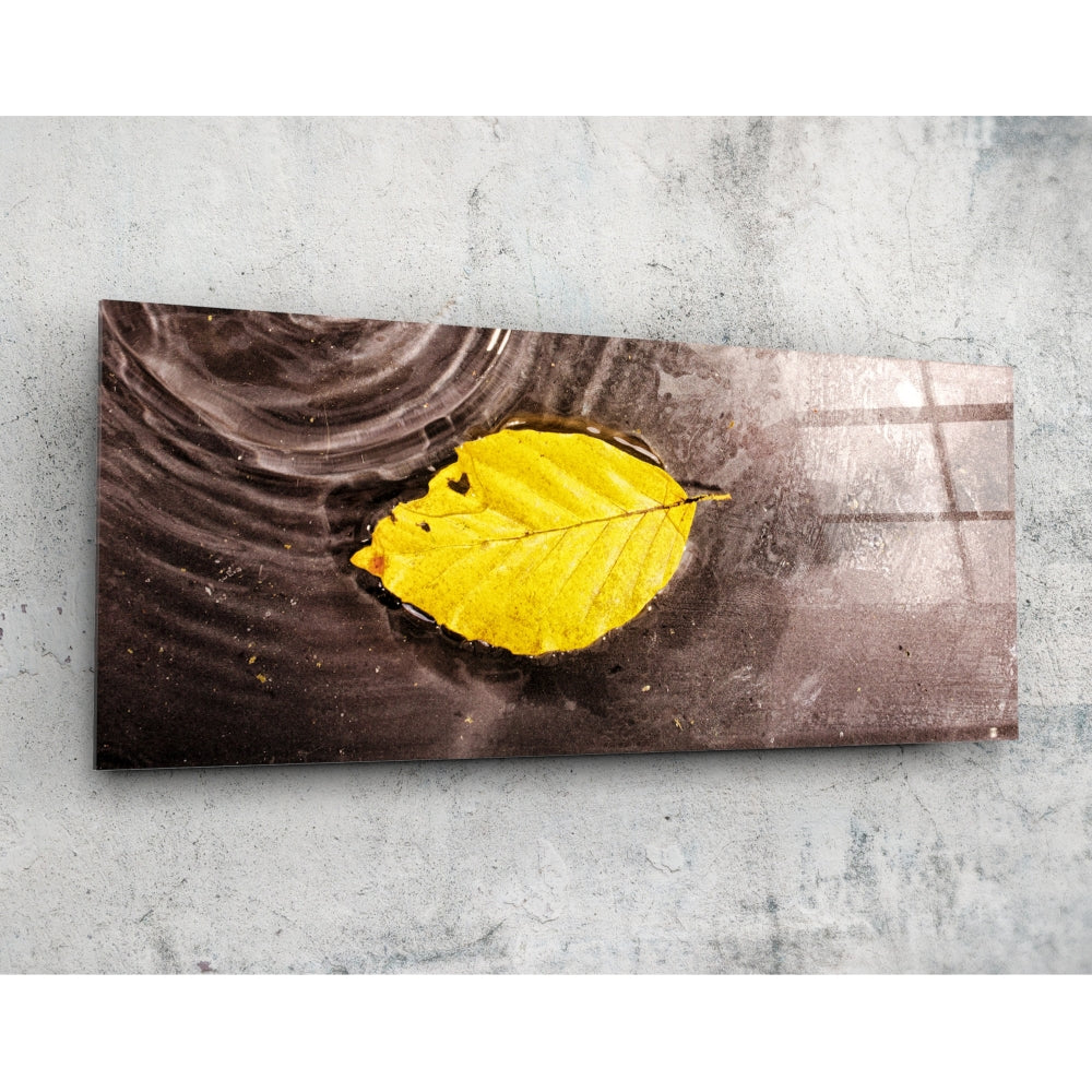 Yellow Leaf Glass Wall Art (92x36 cm)