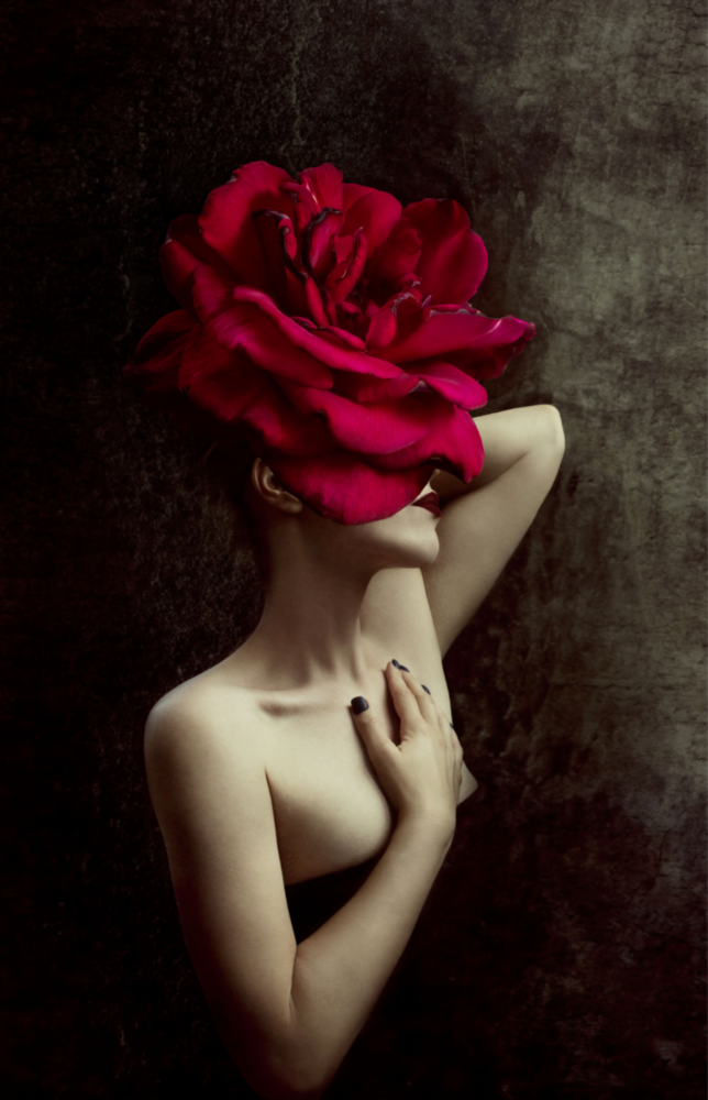 Rose And Woman Glass Wall Art