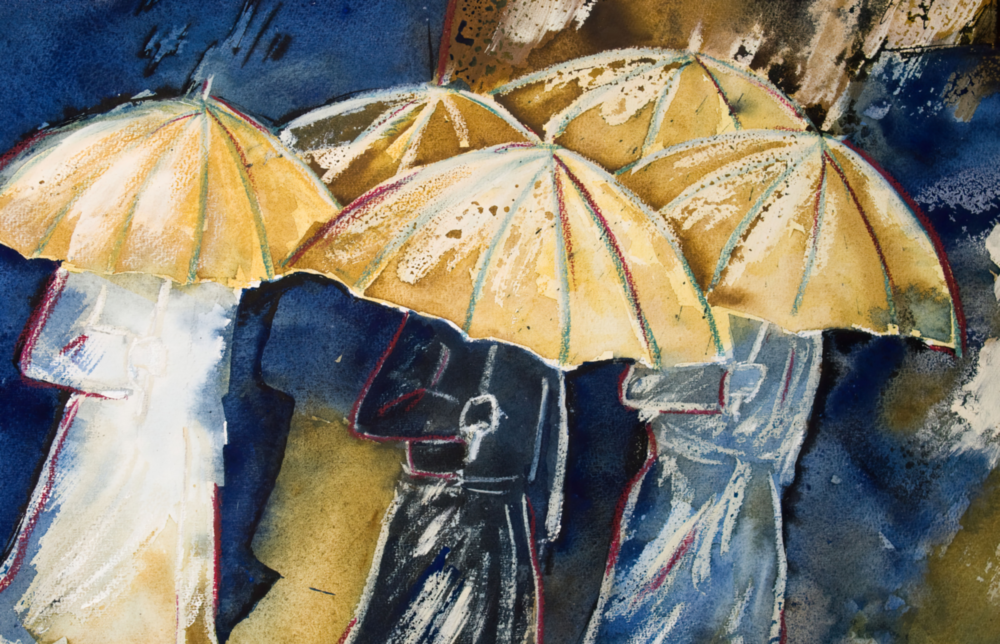 Umbrellas Glass Wall Art