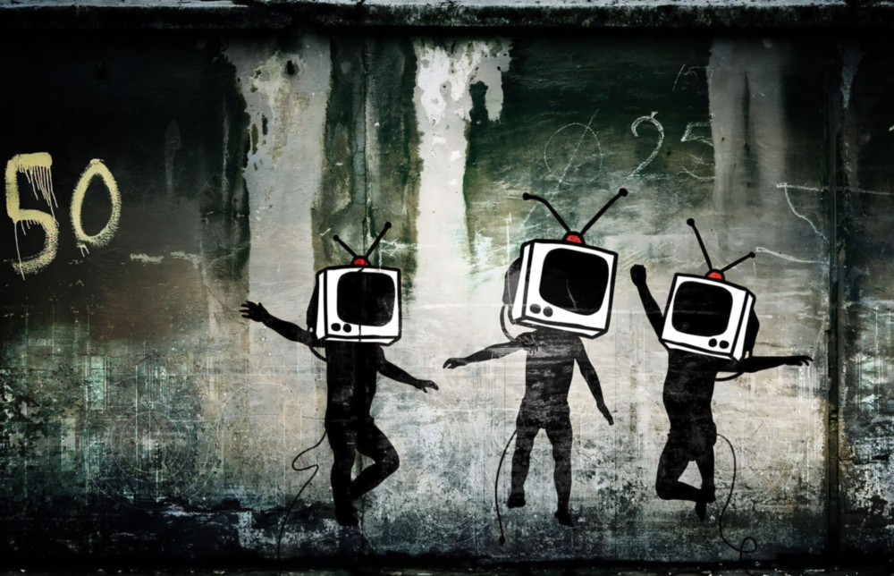 TV Heads Glass Art