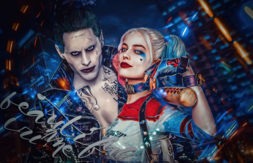 Harley Quinn and the Joker Glass Art