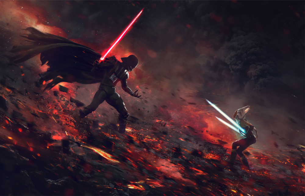 Darth Vader vs Ahsoka Tano Glass Wall Art