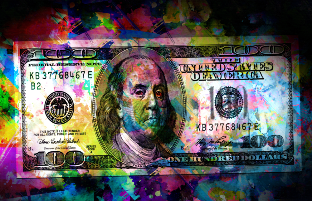 100 Dollars Glass Wall Art