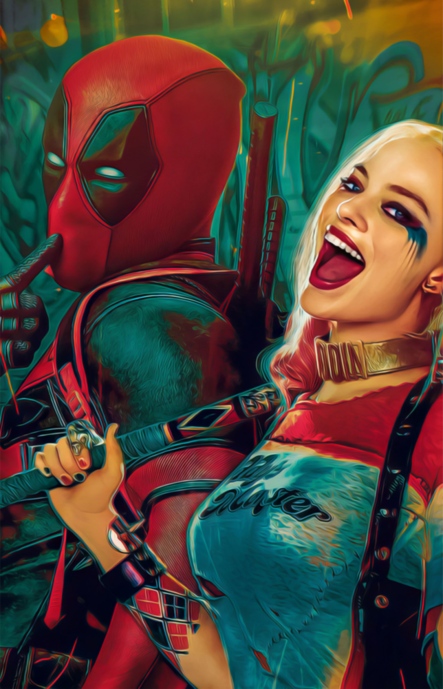 Harley Quinn and Deadpool Glass Wall Art