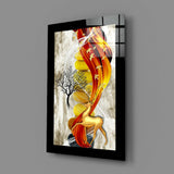 Red Gold Deer Glass Wall Art.