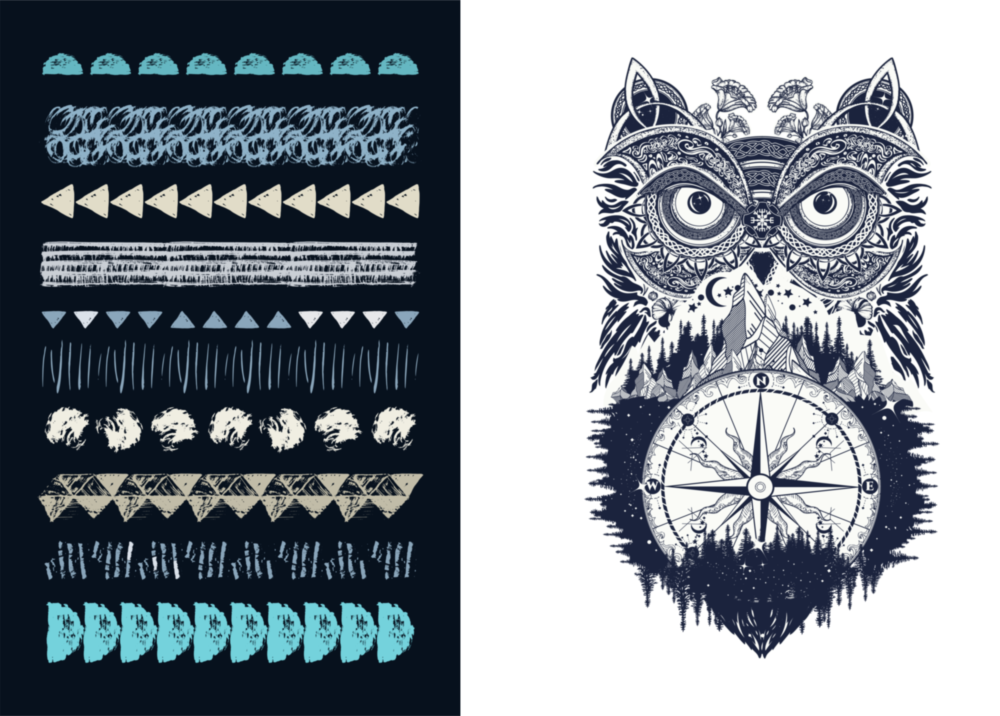 Owl and Shapes 2 Pieces Combine Glass Wall Art