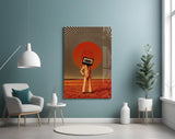 Cassette Head in Red Field Glass Wall Art